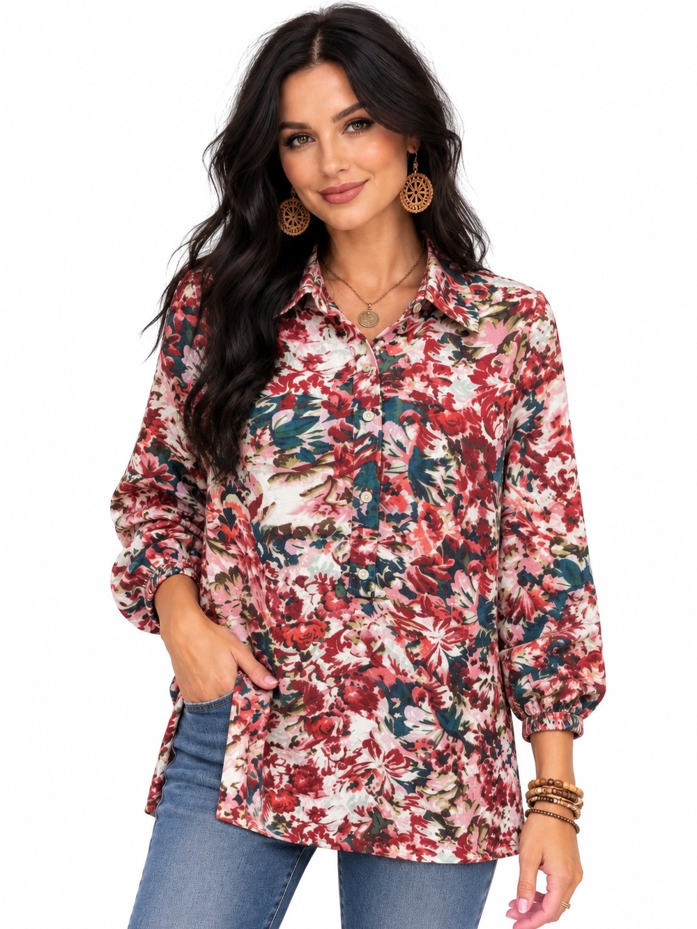 Rose & Olive Red Multi Floral Tunic 1X